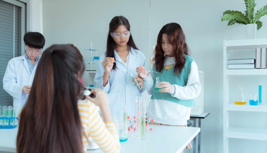 A Group of Students Doing Chemistry