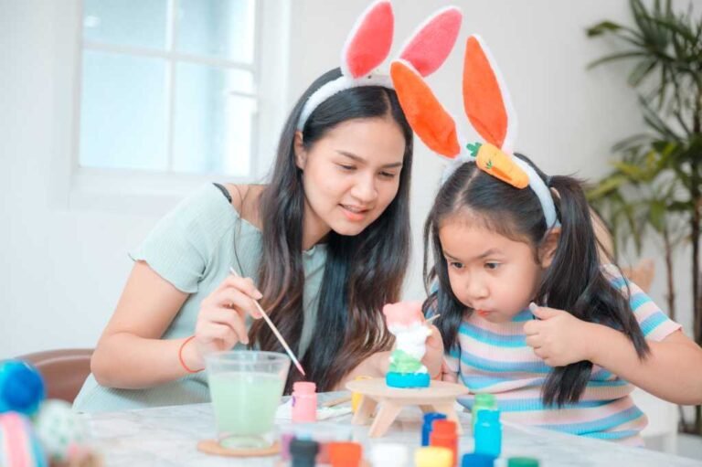 Mother and Daughter Doing Art Together